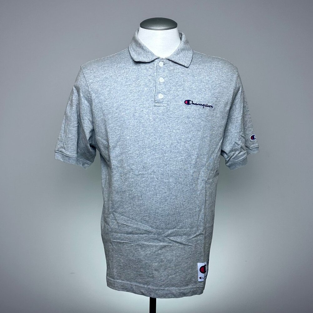 Champion Reverse Weave Polo M Light Grey Heather Cotton Embroidered Logos